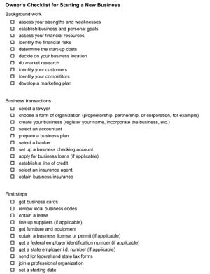 Starting Business Checklist Small Business Free Forms